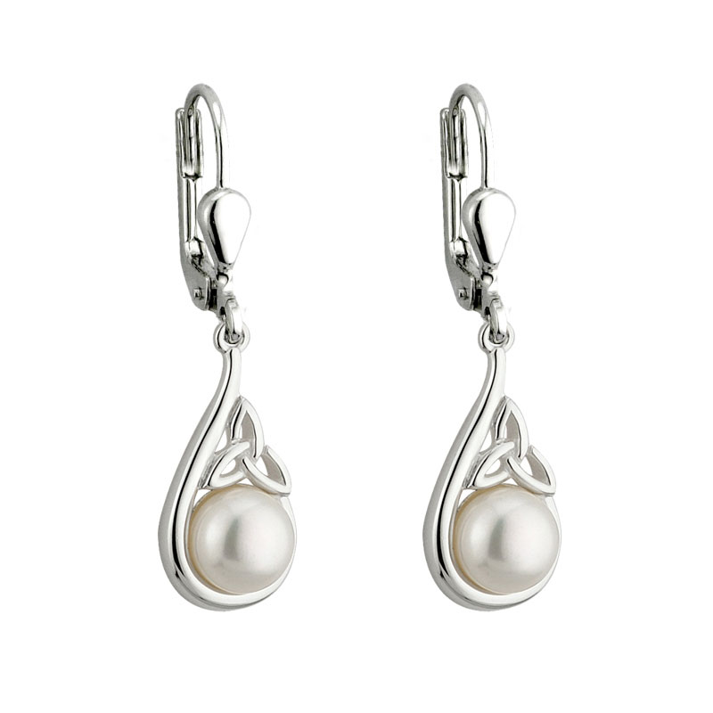 Cashs Ireland Sterling Silver and Pearl Trinity Knot Earrings